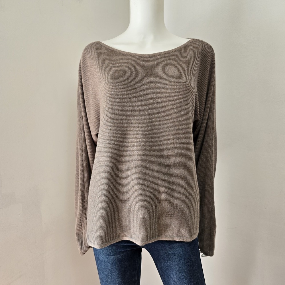 Soma Wknd Sweater Pullover Ribbed Knit Size XL Heathered Brown Wide Neck Womens